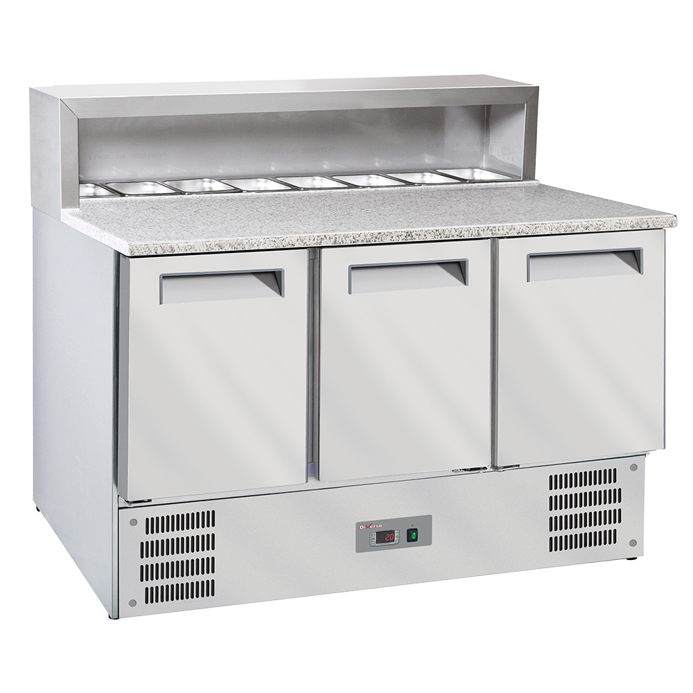 Diverso Khl- und Gefriertische 3-türiger Kühlungstisch für Pizzen GN1/1, gekühlte Struktur 8x GN1/6-150 mm