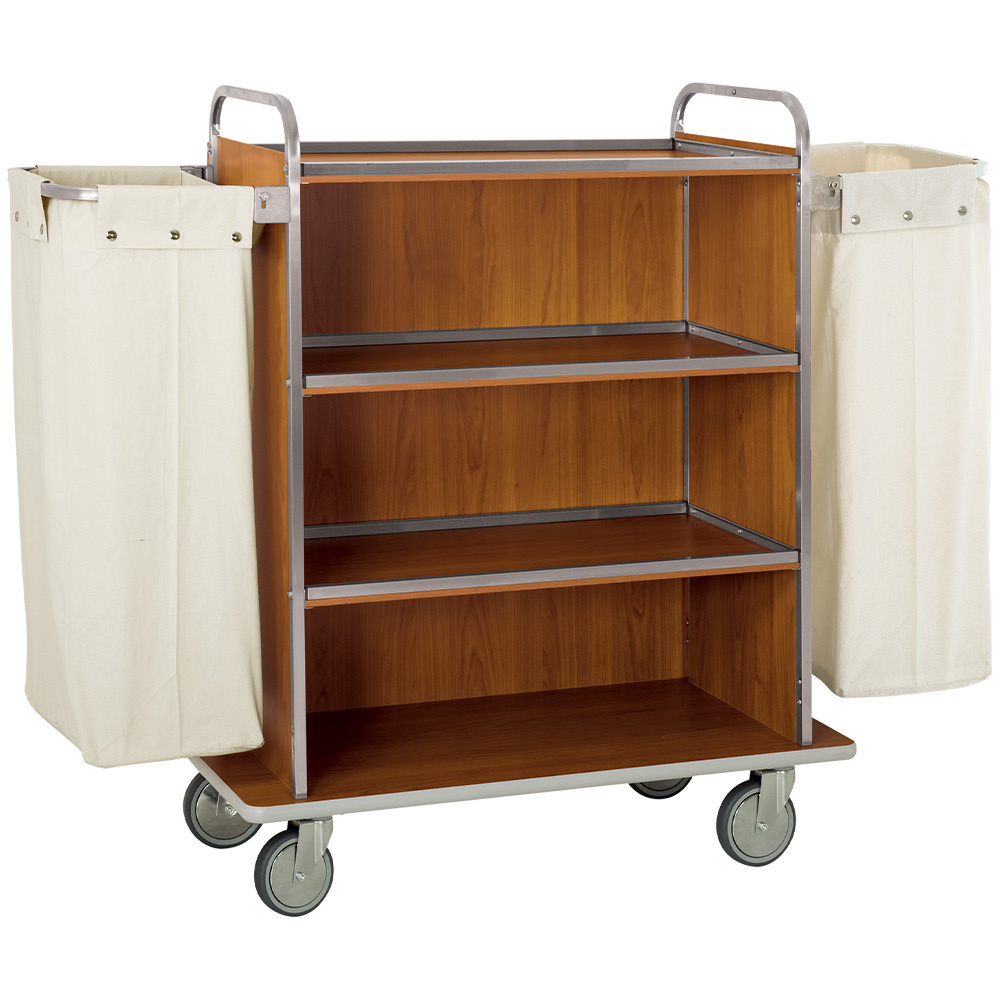 Diamond Room Service Servicewagen aus Edelstahl, 4 Böden, 2 Wäschesäcke