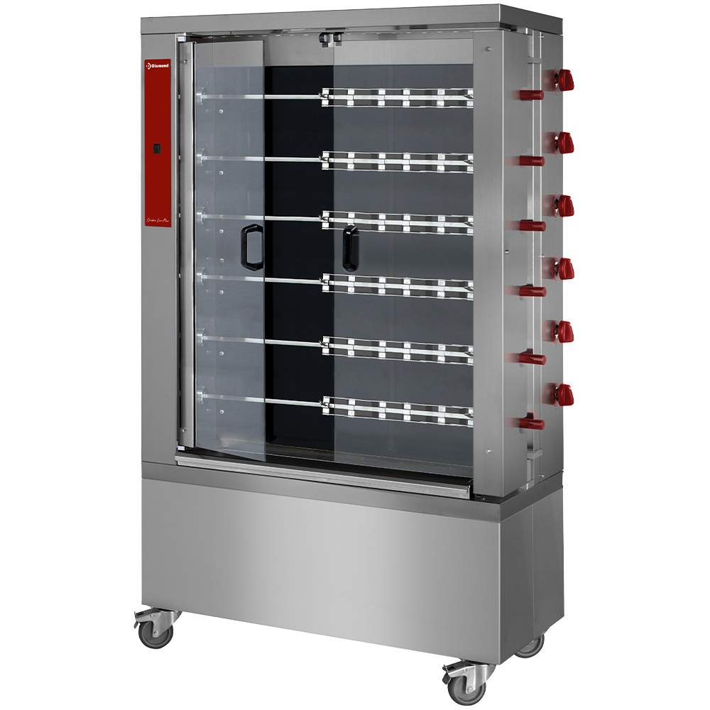 Diamond ELECTRIC - VITROCERAMIC Hähnchengrill Glaskeramik, 6 Spieße auf Rädern (36 Hähnchen)