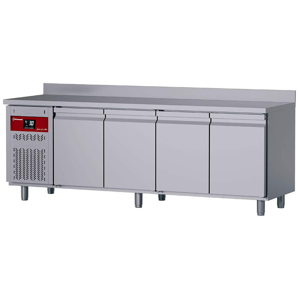 Diamond 700 MM / GN 1/1 Umluft- Kühltisch "für die Wand", 4 Türen GN 1/1, 550 Liter, Gruppe links