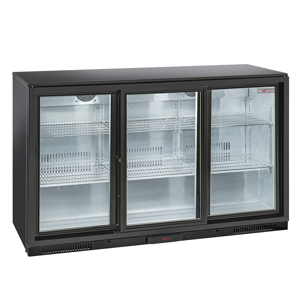 Diverso Flaschenkuehlschranke Belüfteter Flaschenkühler "Hinterbar",  3 Glas- Schiebetüren