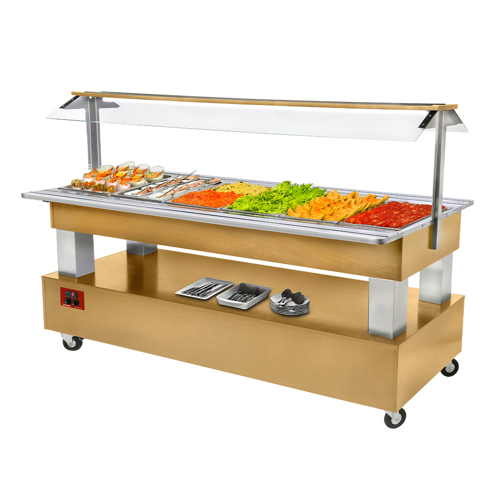 Diamond Gekühlt / 6xGN 1 / 1 Buffet - gekühlte Salatbar, 6x GN 1/1-150 (Helle Eiche Holz)