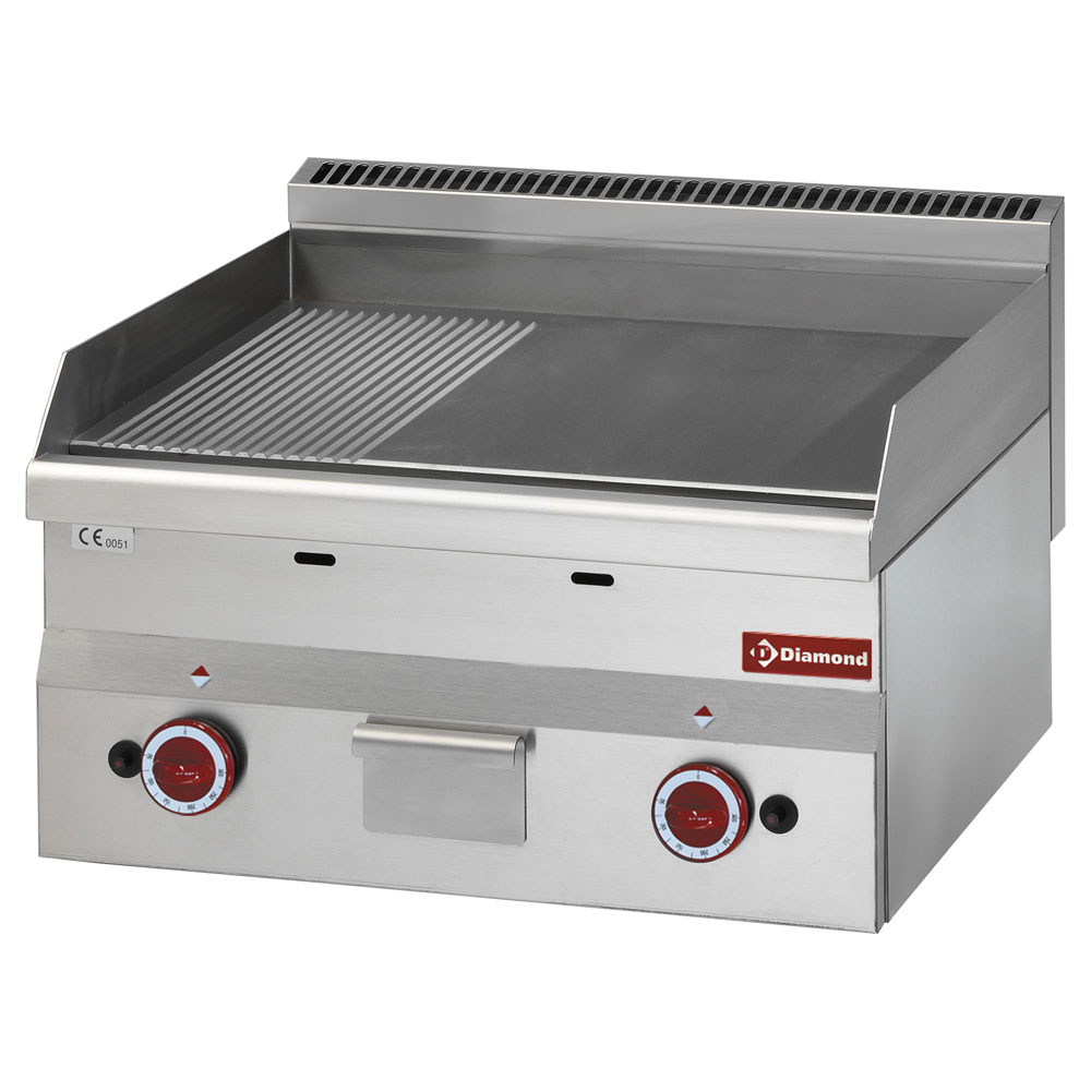 Diamond Kochserie PRO 600 Gas Grillplatte 2/3 glatt und 1/3 gerillt "verchromt"  -Top-