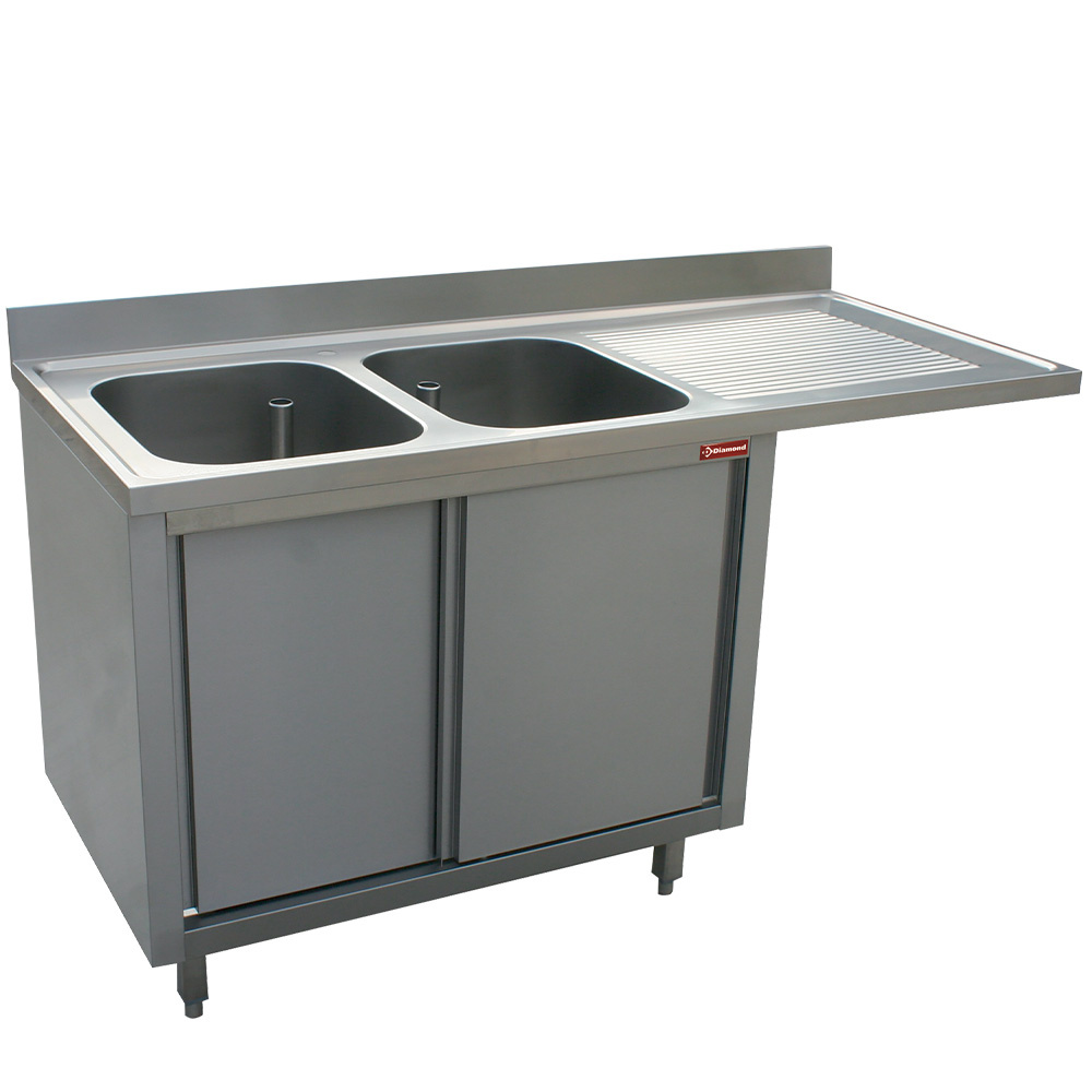 Diamond Waschbecken geschlossen Spüle mit 2 Becken, Ablauffläche rechts, 2 Schiebetüren mit Platz für Spülmachine