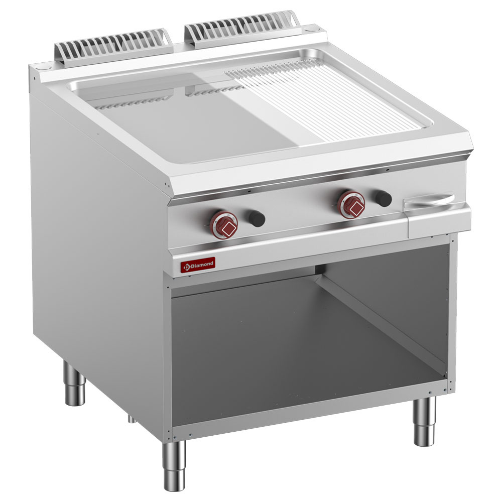 Diamond Kochserie 900 Gas-Grillplatte 2/3 glatt & 1/3 gerillt, Mod. 1/1, offener Unterbau