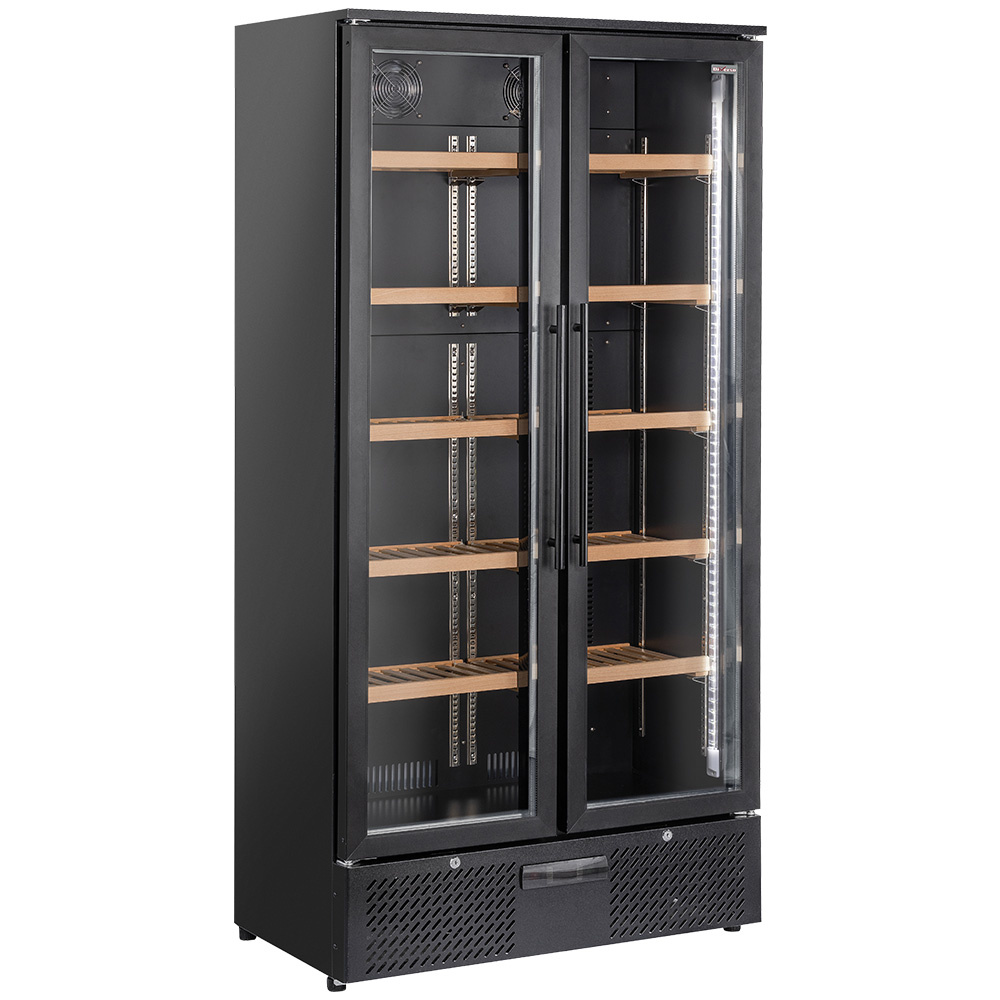 Diverso Weinschraenke Weinkühlvitrine, Doppeltür, 460 Liter, 1 Temperatur - SCHWARZ
