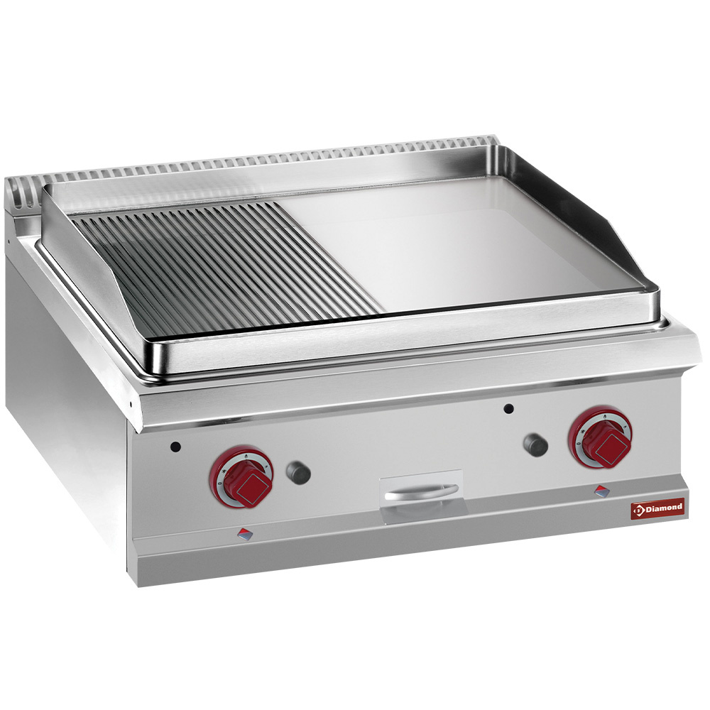 Diamond GAS Gas-Grillplatte 1/2 glatt, 1/2 gerillt,  hartverchromt, Mod. 1/1-TOP-