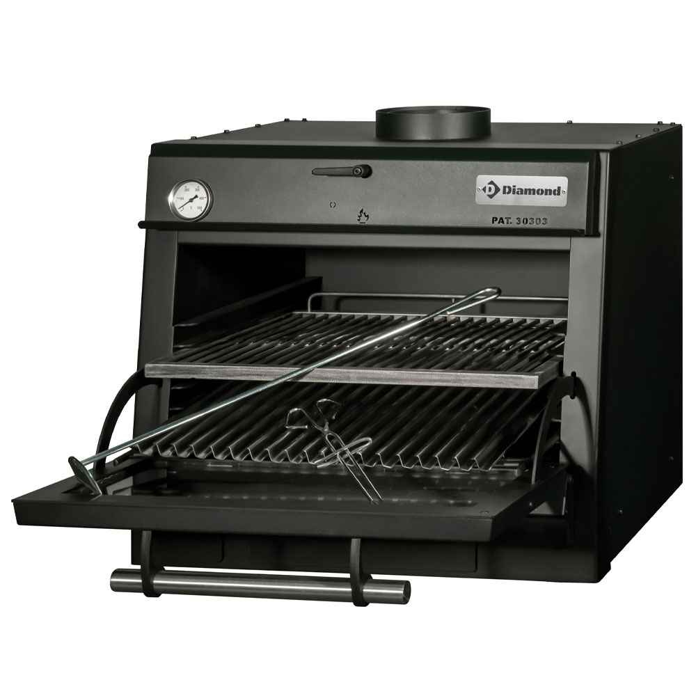 Diamond BBQ Holzkohlegrill Holzkohleofen-BBQ, GN 1/1 (60 Kg/h)/Schwarz