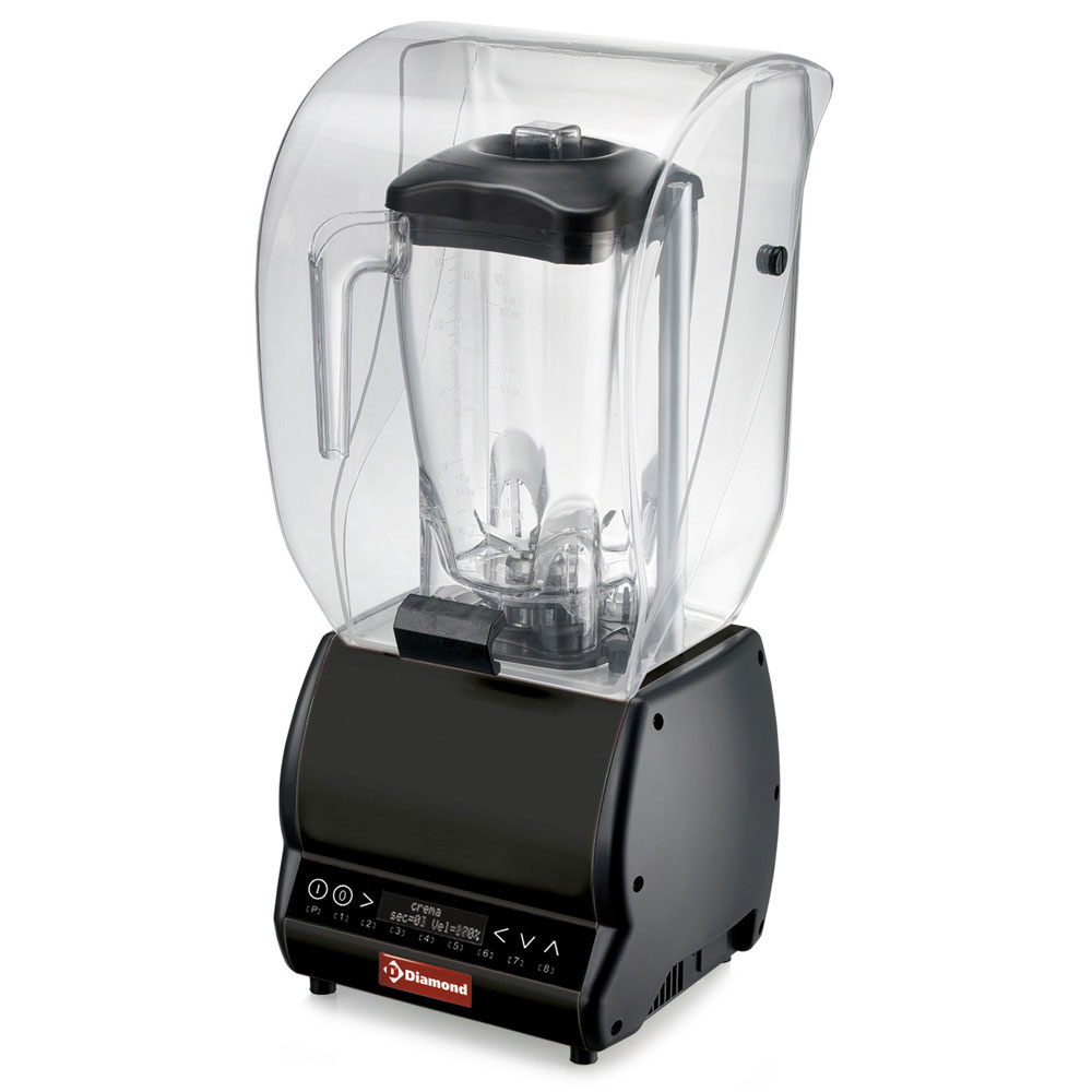 Diamond Mischer Professioneller Mixer mit Schallschutzhaube, quadratisches Glas 2 Liter,  Geschwindigkeitsregler, programmierbar