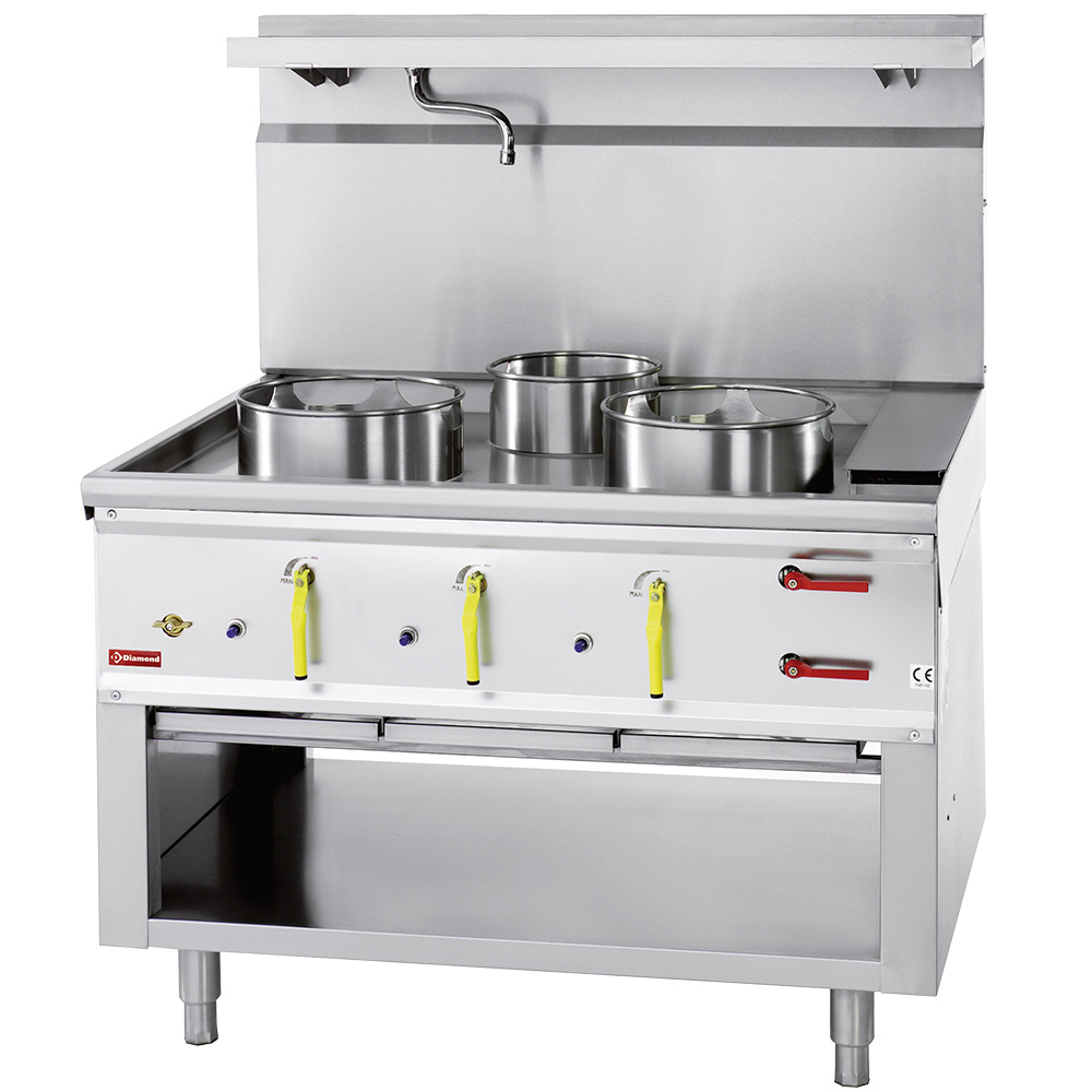 Diamond GAS / WATER COOLED Gas Wok Herd 3 Brenner mit Überflutungssystem