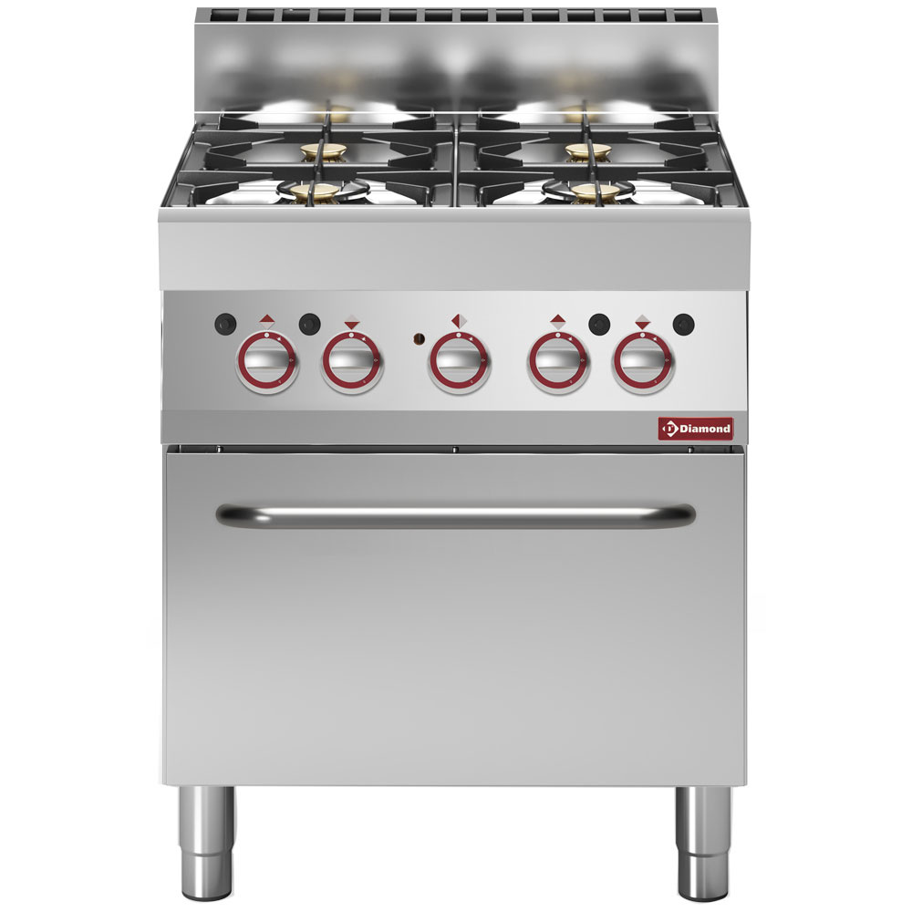 Diamond Kochserie Modular ALPHA 650 Gasherd mit 4 hellen Kochstellen, mit elektrischem Konvektionsbackofen GN 1/1