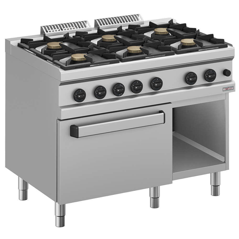 Diverso Ofen Gasherd 6 Brenner, Gasbackofen GN 2/1 und Unterbau