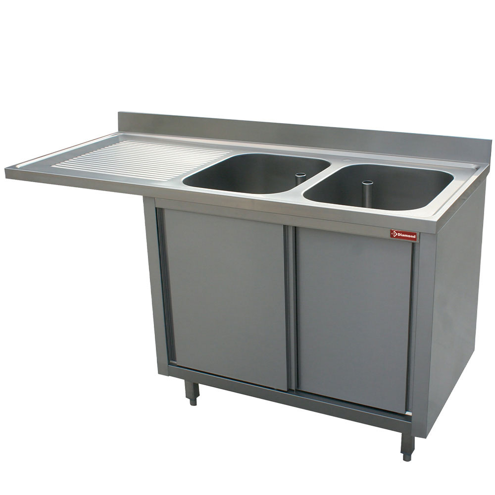 Diamond Waschbecken geschlossen Spüle mit 2 Becken 400x500x275, Ablauffläche links, 2 Schiebetüren mit Platz für Spülmaschine
