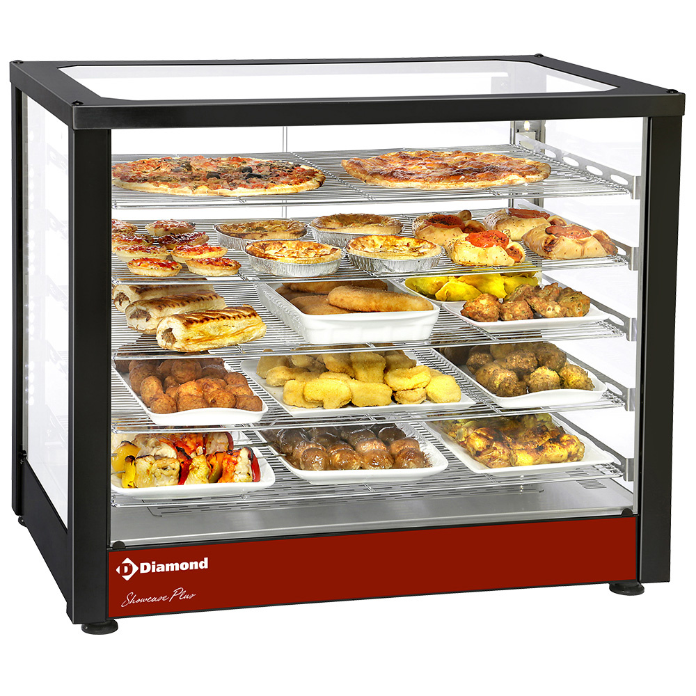 Diamond Warme Vitrinen Wärmevitrine, Ventiliert, 5 Ebenen, Panoramisch (Schwarz)
