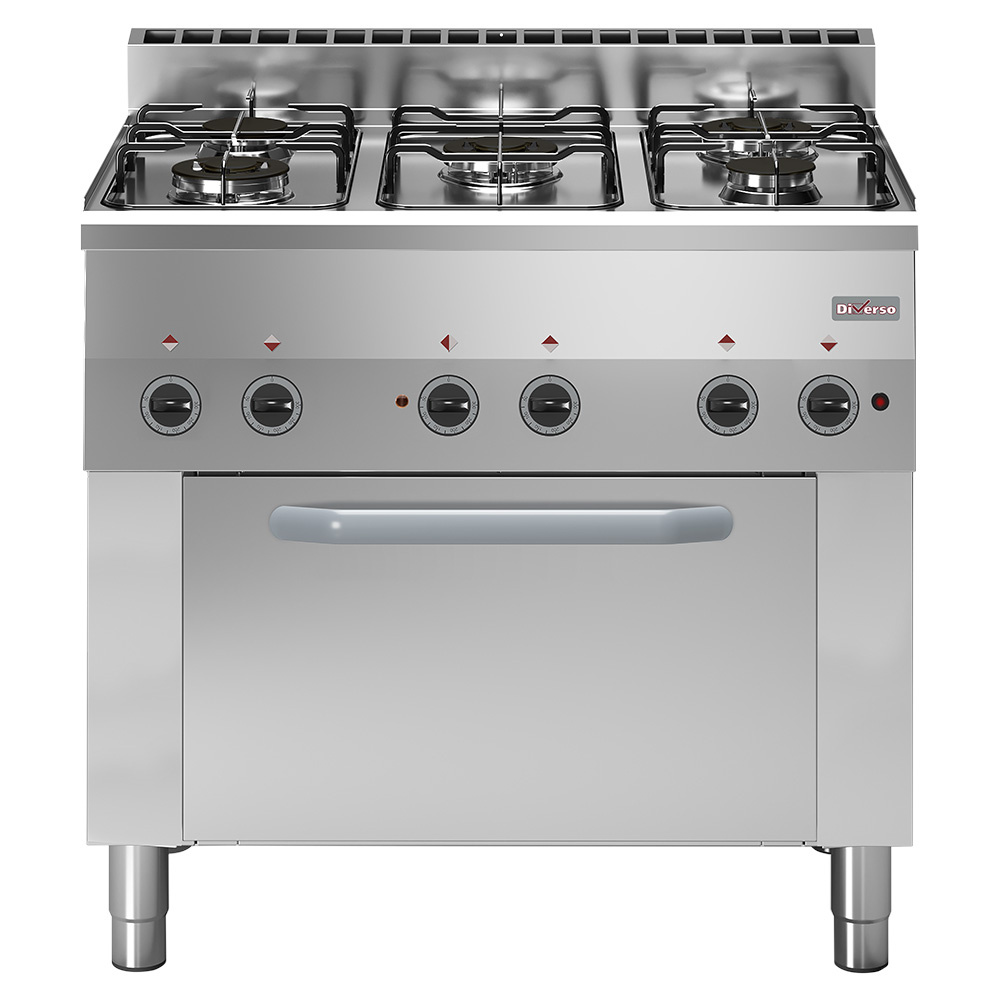 Diverso Ofen Gaskochfeld mit 5 Brennern, elektrischer Umluftofen 4x GN 1/1