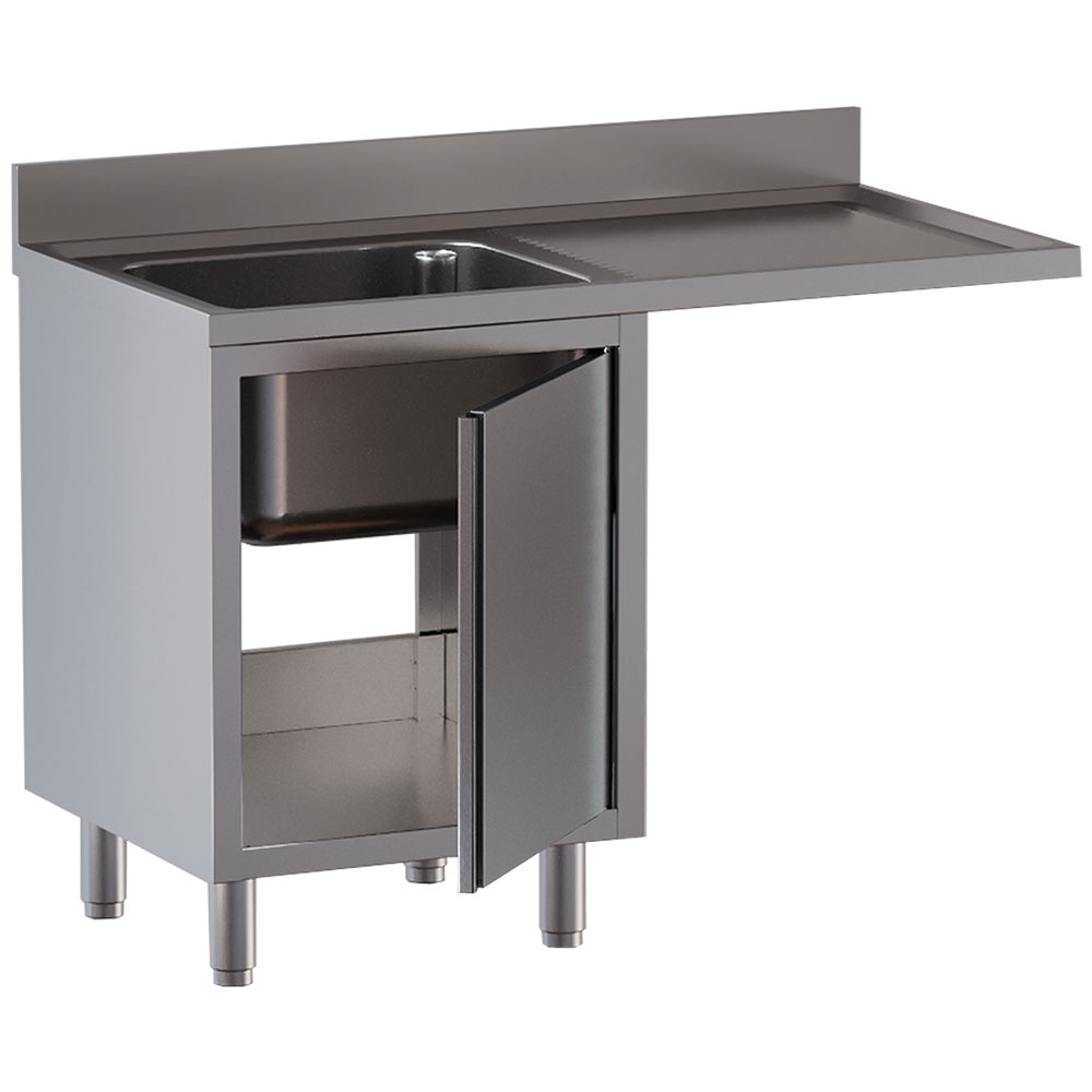 Diamond Waschbecken geschlossen Spültisch mit einem Becken, Abtropfbrett rechts, auf Schrank mit 2 Schwingtür und platz für Geschirr.