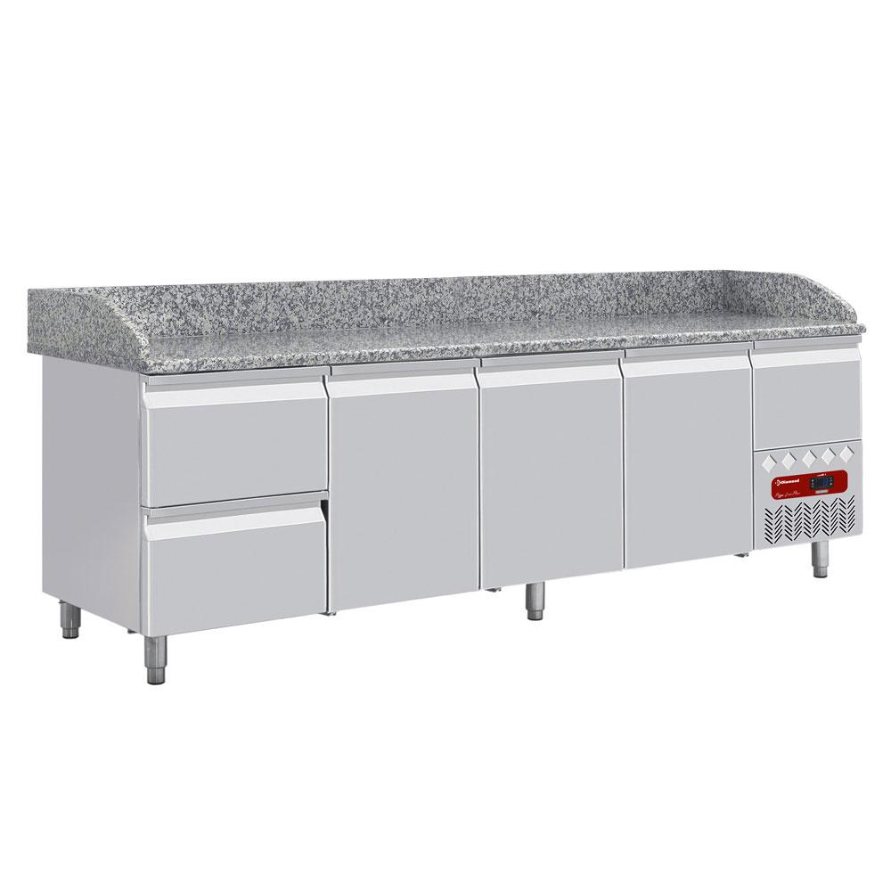Diamond Khl- und Gefriertische Kühltisch 3 Türen 600x400, 2 neutrale Schubladen (8x Behälter  600x400) + Schubladen für Utensilien