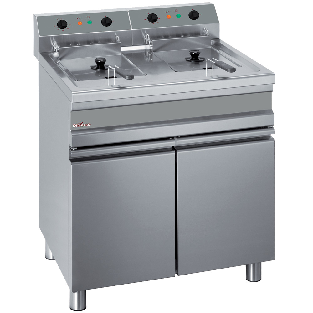 Diverso Friteusen Elektro-Friteuse, 2 Becken für 2x 14 Liter mit Unterschrank