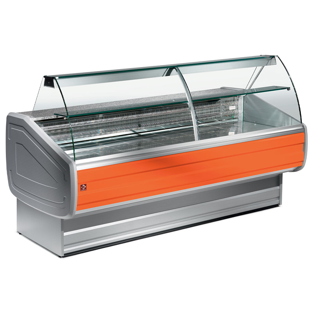 Diamond 1500 / VB / VENTILATED Gekühlte Verkaufstheke mit gebogener Frontscheibe, Umluft und Reservefach