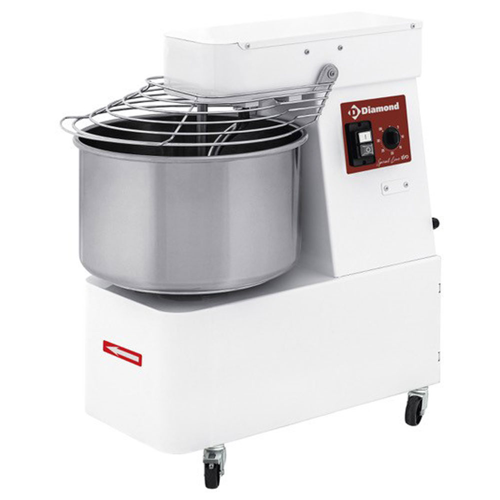 Diamond Spiralteigknetmaschine Spiralkneter 10 Liter, Timer, auf Rädern