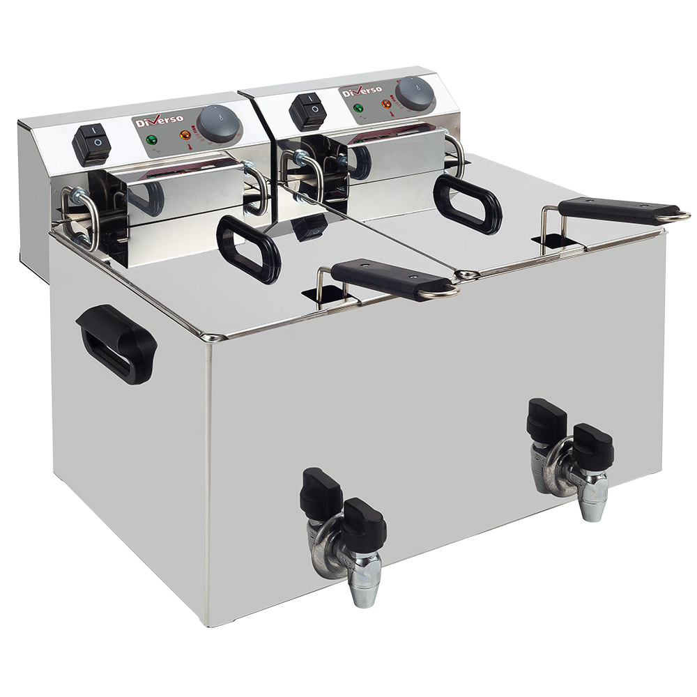 Diverso Friteusen Elektro-Tischfriteuse 2x 10 Liter + Ablasshahn
