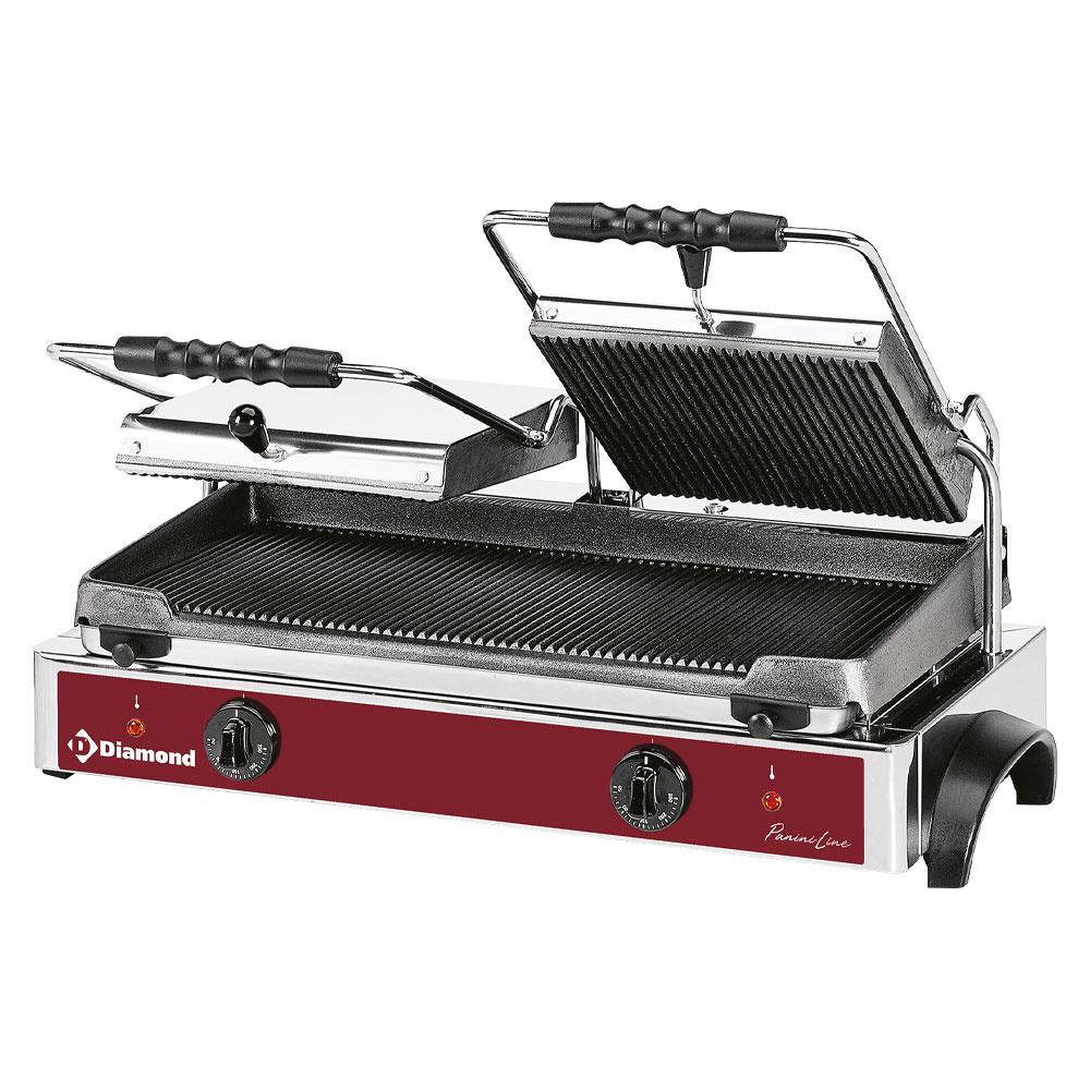 Diamond Panini Kontaktgrill Elektro Kontaktgrill Panini DOPPELT, gerillte Platte