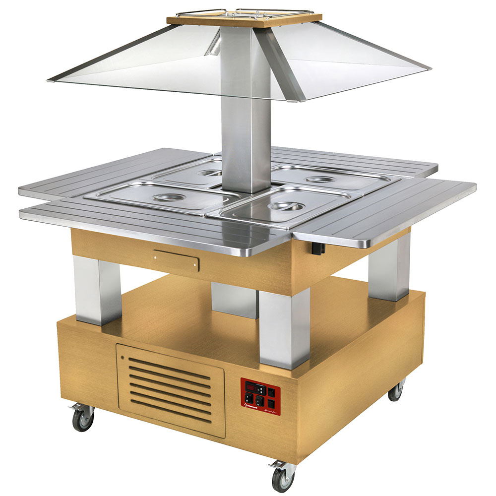 Diamond Inseln Warmes Bain Marie Insel-Buffet, 4x1/1-150 helles Holz