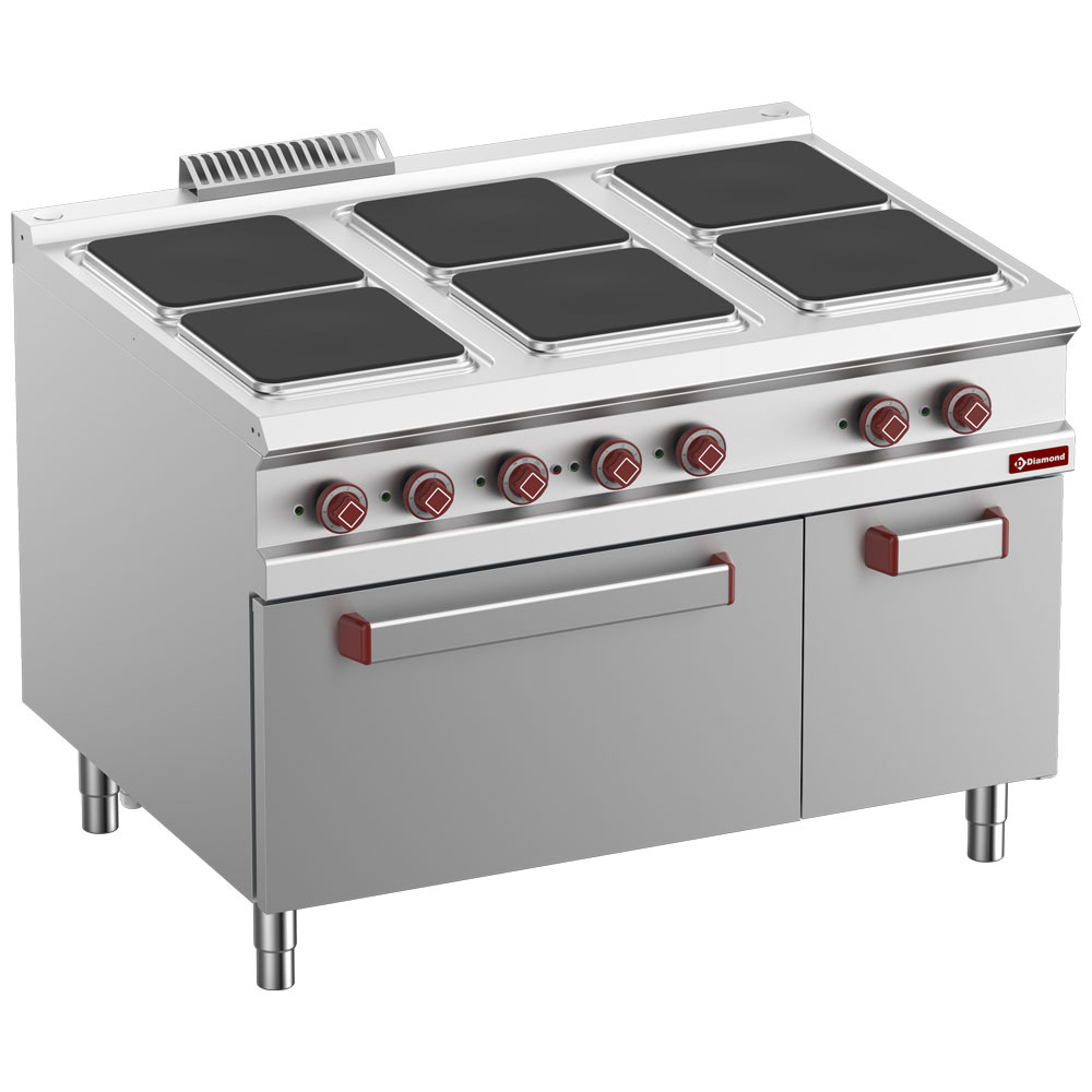 Diamond ELECTRIC Elektro Plattenherd mit 6 rechteckigen Platten, Elektro-Ofen GN 2/1, geschlossener neutraler Unterbau