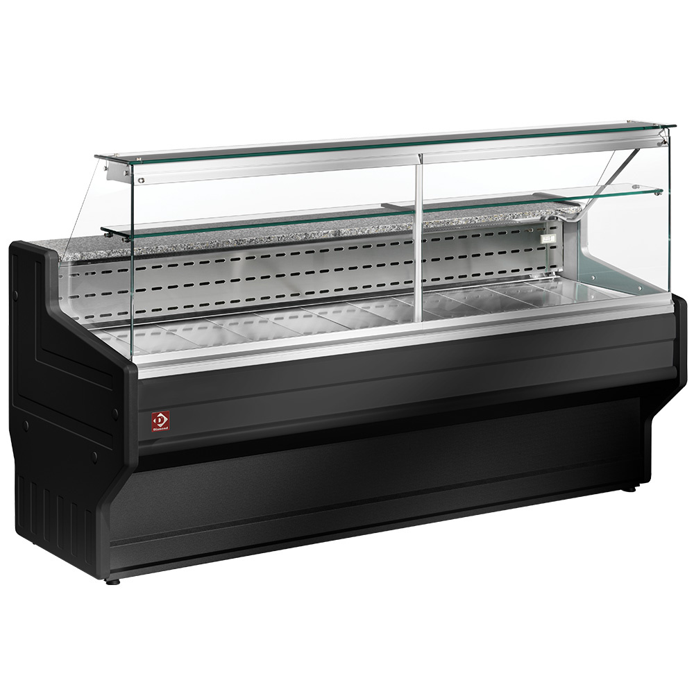 Diamond 1000 / VD / STATIC Gekühlte Verkaufstheke mit gerader Scheibe 90°, inkl. Reservefach