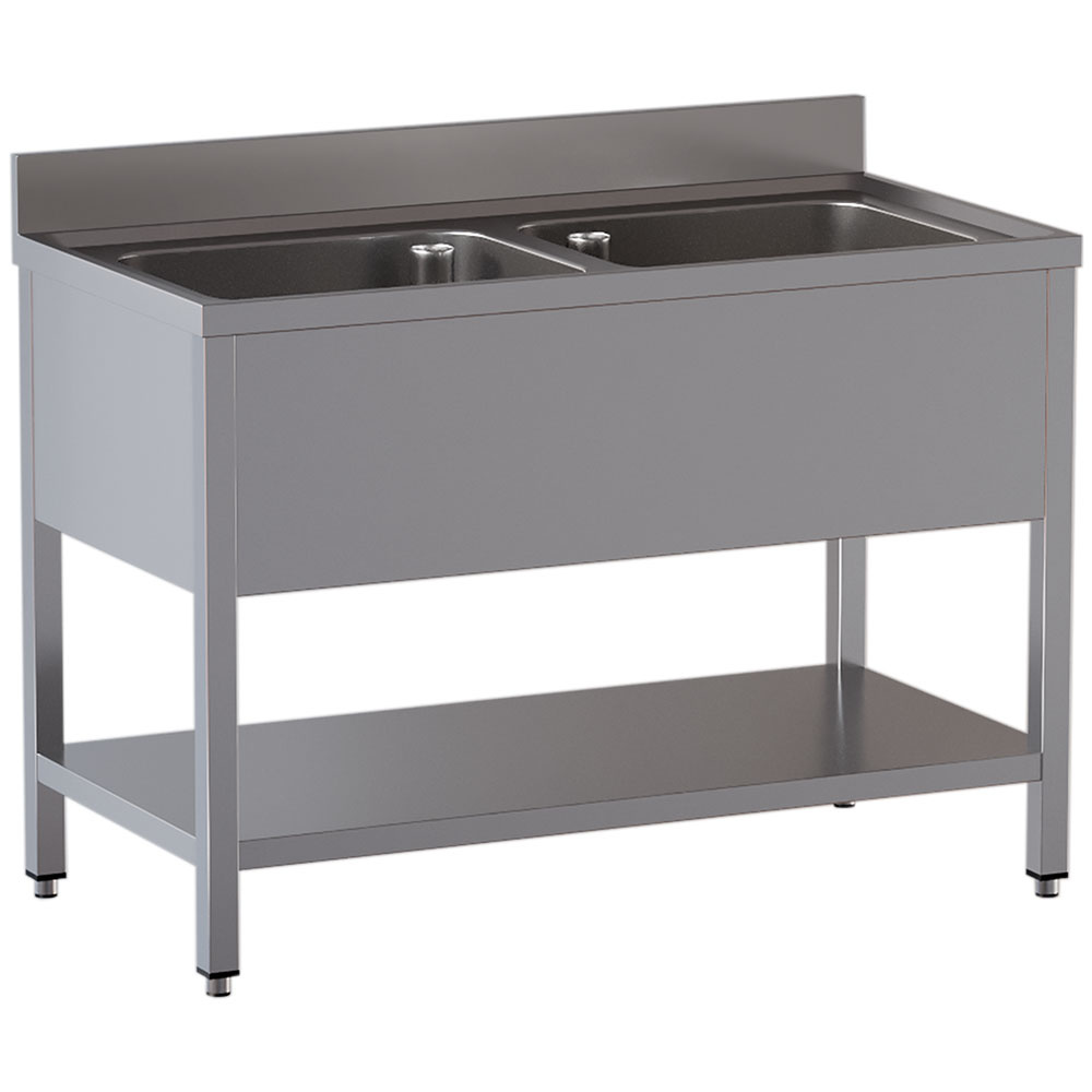 Spültisch mit 2 Becken und Unterboden