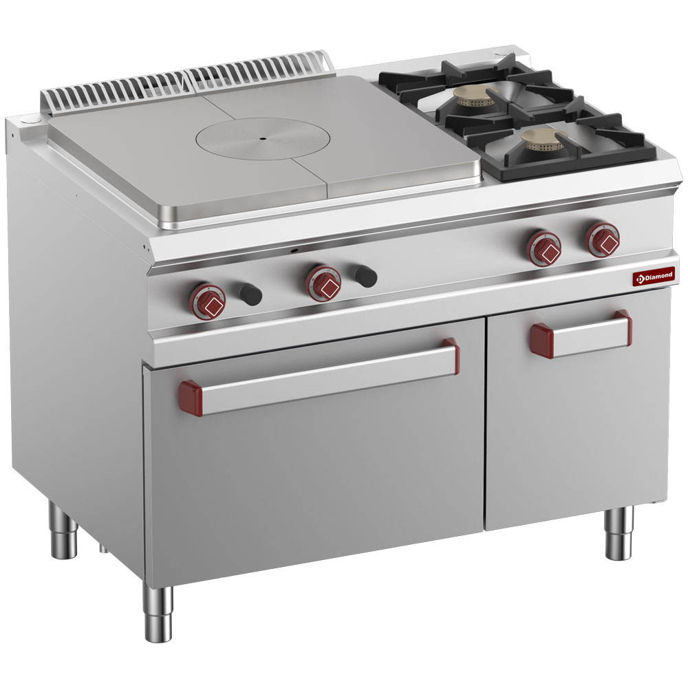 Diamond GAS Gas Glühplatte, 2 Brenner, Gasbackofen GN 2/1, Unterbau GN1/1