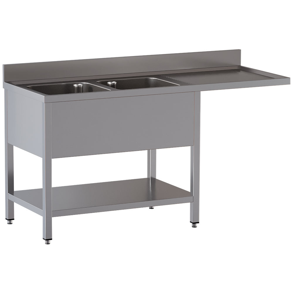 Diamond Spuelbecken mit Zwischenablage Spültisch 2 Becken und 1 rechter Abtropffläche, Unterboden und Geschirrspülerplatz