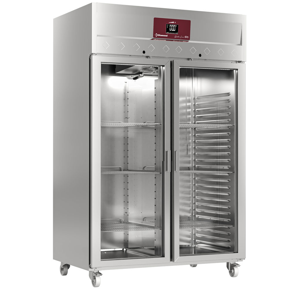 Diamond 1400 Lt / GN 2/1 Umluftkühlschrank 1400 Liter 2 Glastüren GN 2/1, Auf Rädern