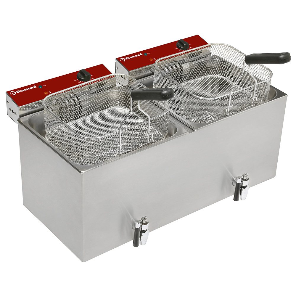 Diamond Friteusen Elektro Tischfriteuse 2x 12 Liter + Ablasshahn