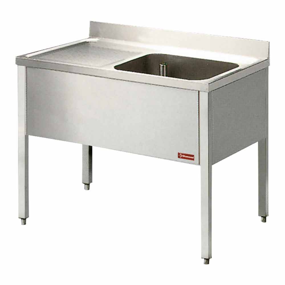 Spültisch 1 Becken, Abtropffläche auf der linken Seite, mit Undergestell