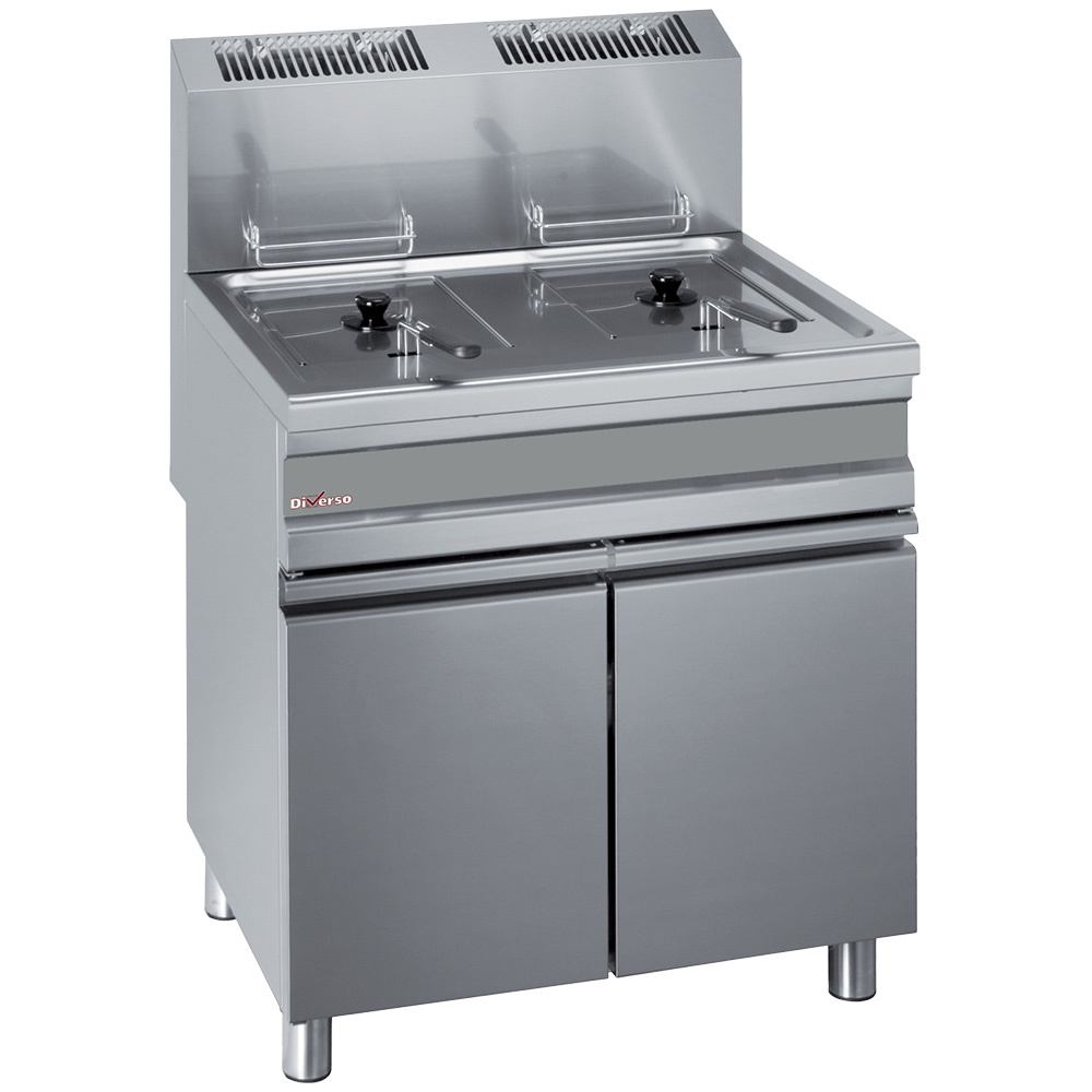 Diverso Friteusen Gas-Fritteuse, 2 Becken je 15 Liter mit Unterschrank