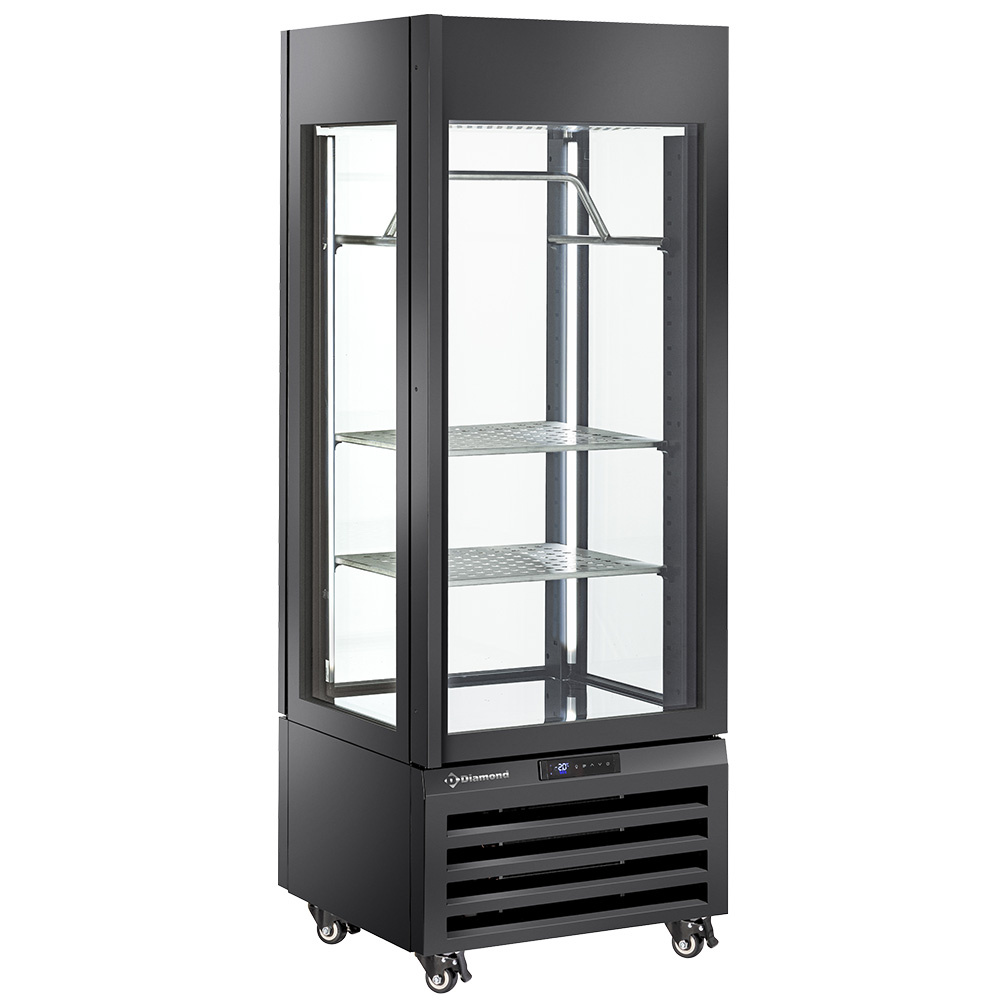 Diamond 440 Lt / MEAT Vollverglaste Vitrine" 440 l, 2 Regale & Fleischstange, belüftet - MEAT - SCHWARZ