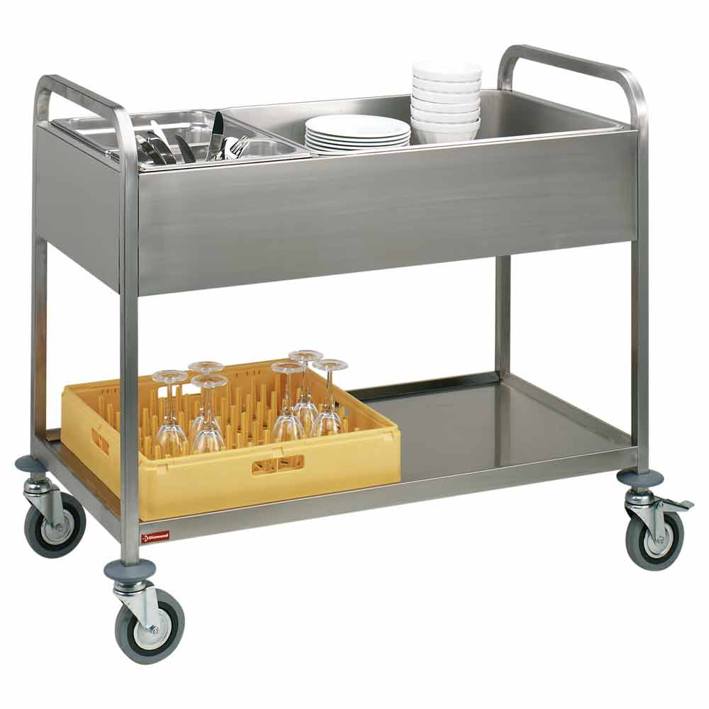 Diamond Servierwagen Edelstahl Abräumwagen Inox, 3x GN 1/1, obere Ablage