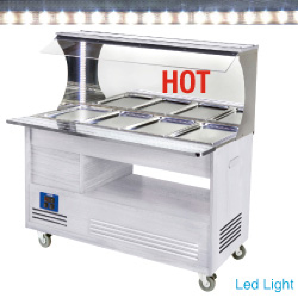 Diamond Chauffants / Bain-marie Bain Marie, warmes Wand-Buffet, 4x1/1-150 (weißes Holz)