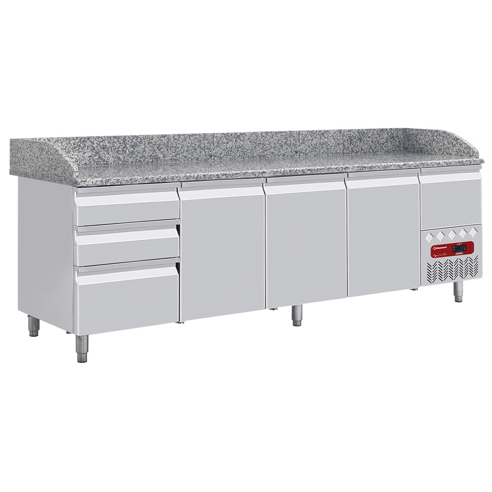 Diamond Khl- und Gefriertische Kühltisch 3 Türen 600x400, 3 neutrale Schubladen (8x Behälter  600x400) + Schubladen für Utensilien