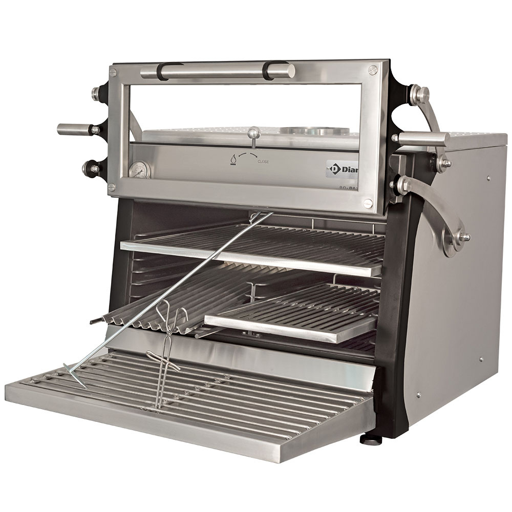 Diamond 75 Kg/h Holzkohleofen-BBQ, GN 1/1 + GN2/4 (75 Kg/h)- Anhebbar Tür/Edelstahl