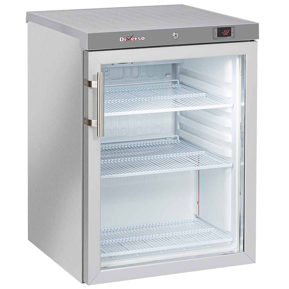 Diverso Kuehl/Gefrieschraenke Kühlschrank, Glastür, belüftet, 200 Liter. aus Edelstahl