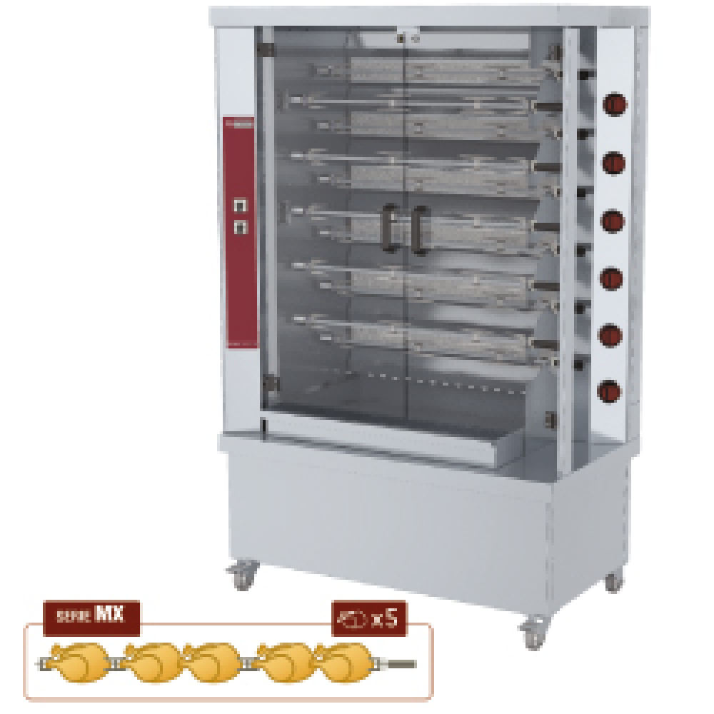 Diamond Gas Hähnchengrill Gas, 11 Spieße, 2 Reihen auf Rädern (55 Hähnchen)