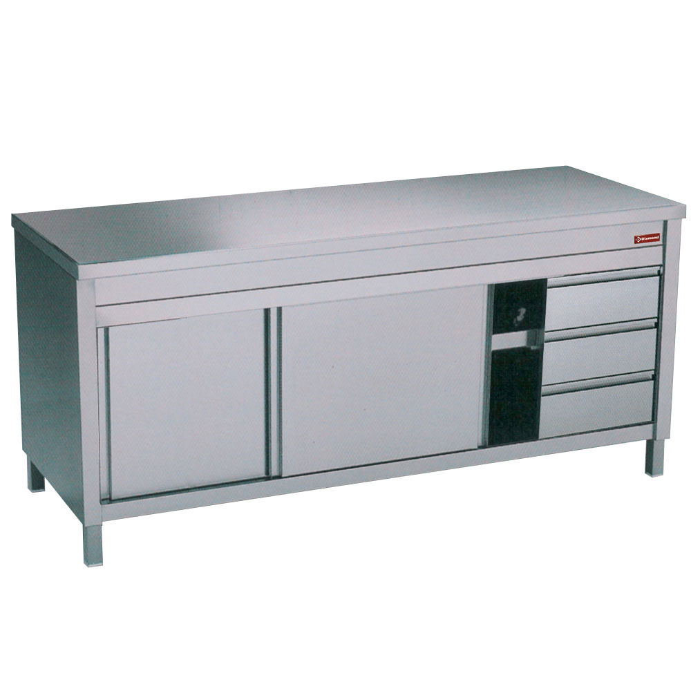 Diamond 700 mm Table on neutral cupboard and 3 drawers on the right