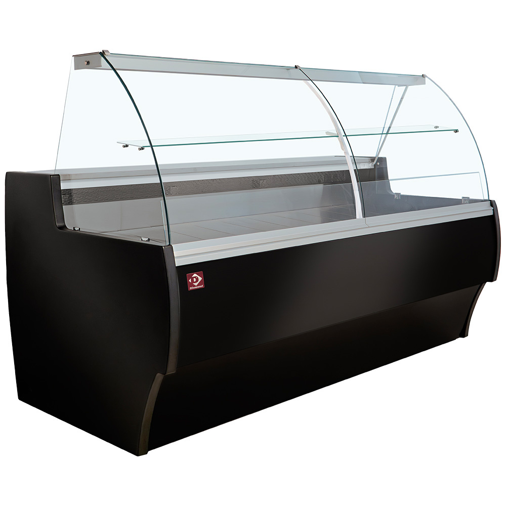 Diamond 2000 / VB / VENTILATED Gekühlte Verkaufstheke mit gebogener Frontscheibe, Umluft und Reservefach - SCHWARZ
