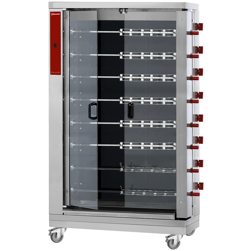 Diamond ELECTRIC - VITROCERAMIC Hähnchengrill Glaskeramik, 8 Spieße auf Rädern (48 Hähnchen)