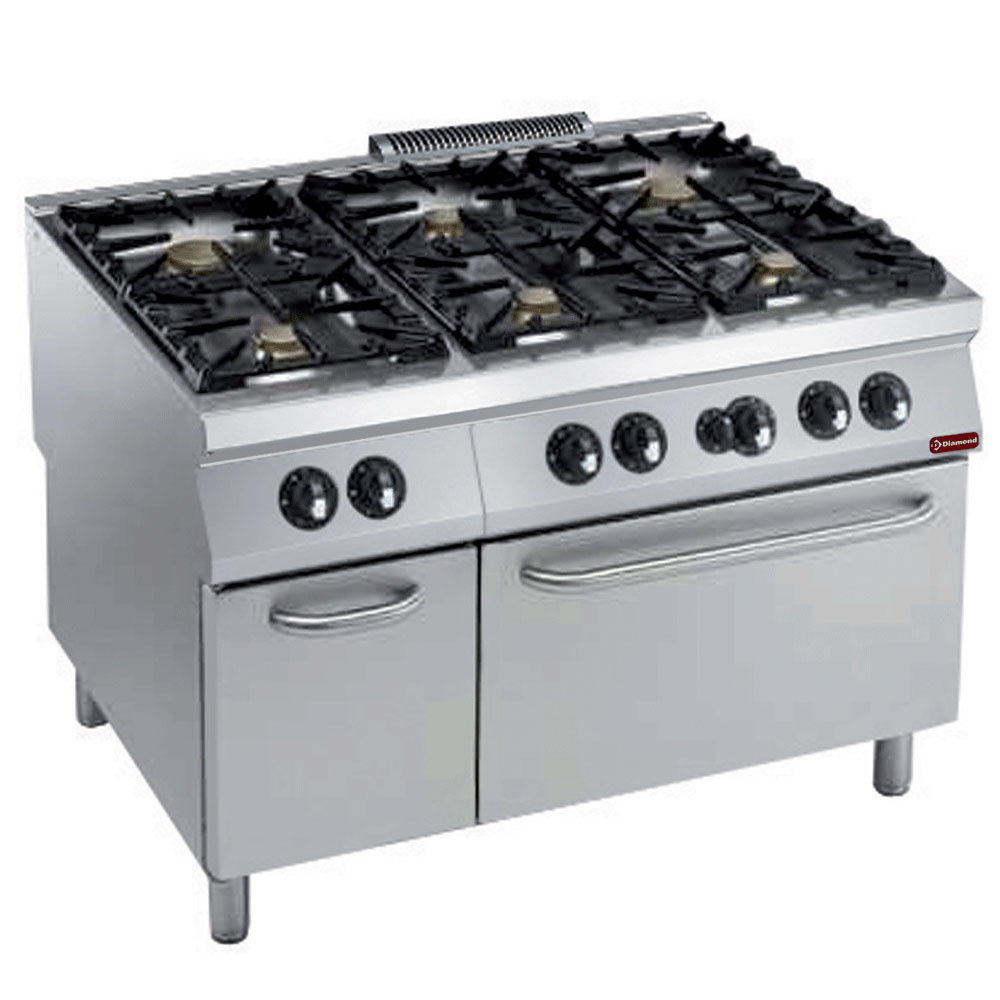 Diamond GAS Gasherd 6 Brenner auf Gasbackofen GN2/1, neutraler Unterbau