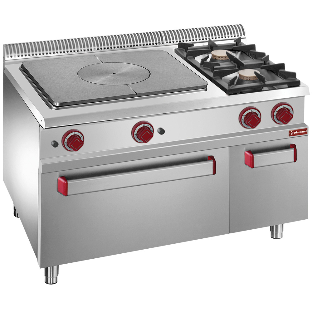 Diamond GAS Gas Glühplatte, 2 Brenner, Gasbackofen GN 2/1, Unterbau GN1/1
