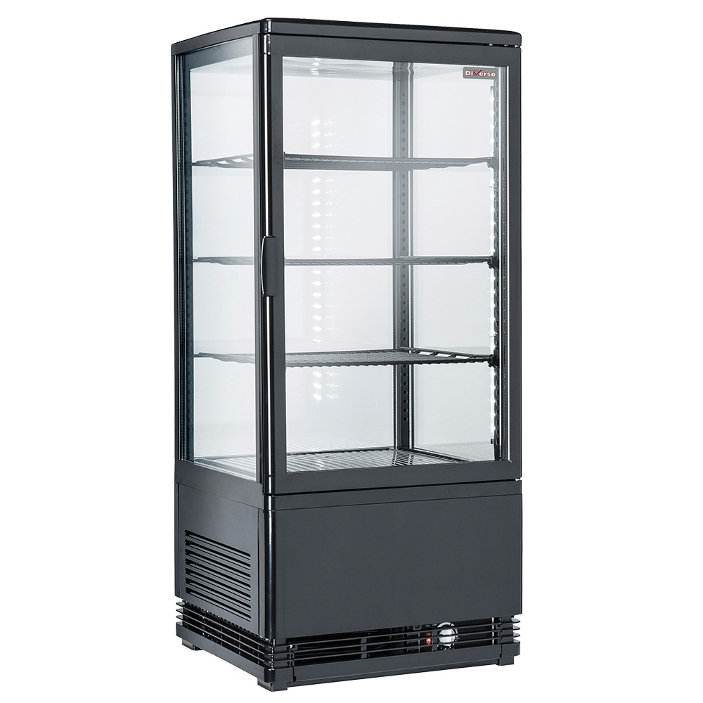 Diverso Vitrines T° positive & negative Tischvitrine, 4-seitig verglast, 4 Ebenen, 80 litres - "Schwarz"