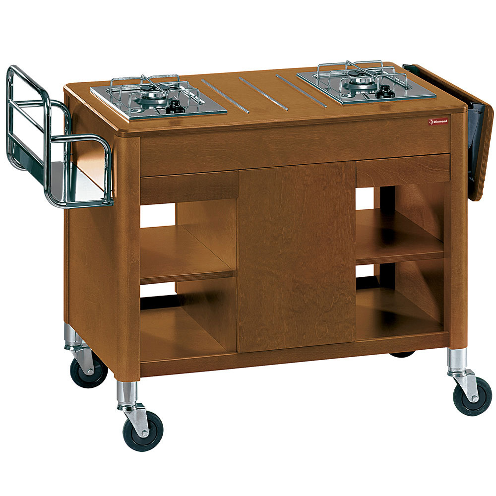 Diamond Flambierwagen Flammbierwagen, 2 Gasbrenner, "Nussbaum" Holz